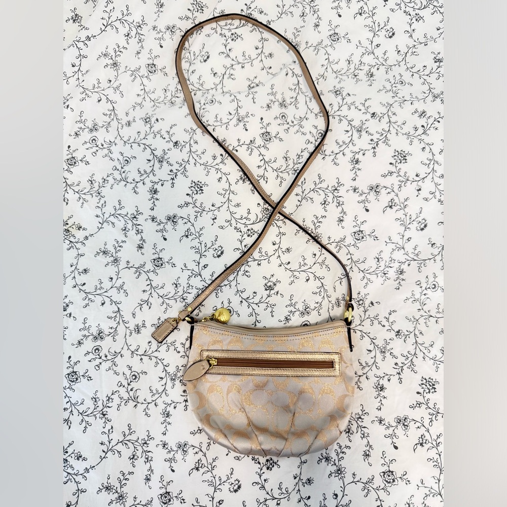 Coach Rose Gold Signature Pleated Crossbody